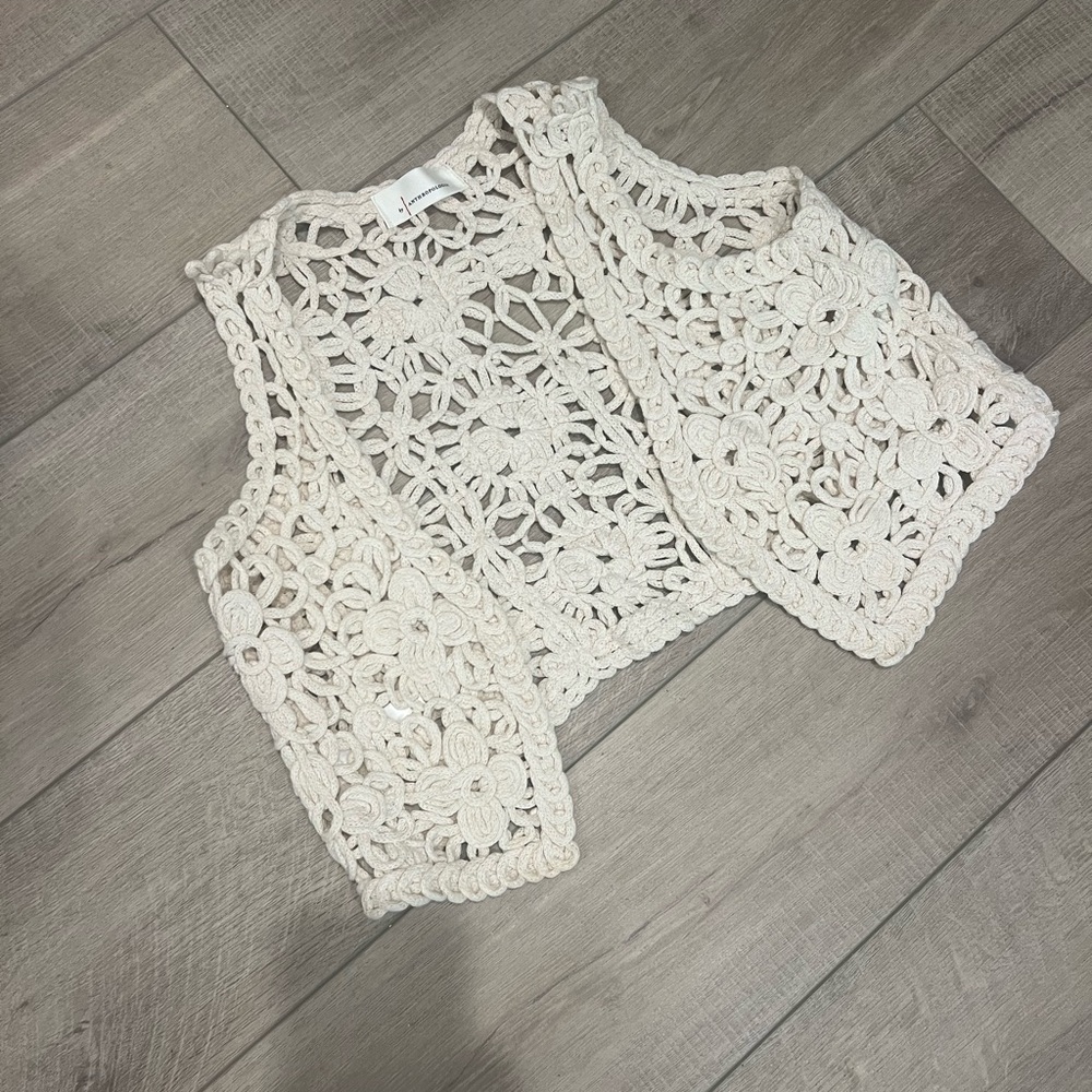 Anthropologie Cream Crochet Vest